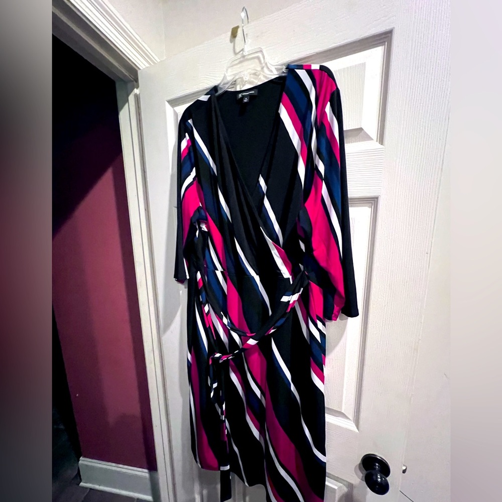 INC International Concepts Vibrant Striped Midi Dress - Black, Pink, White
